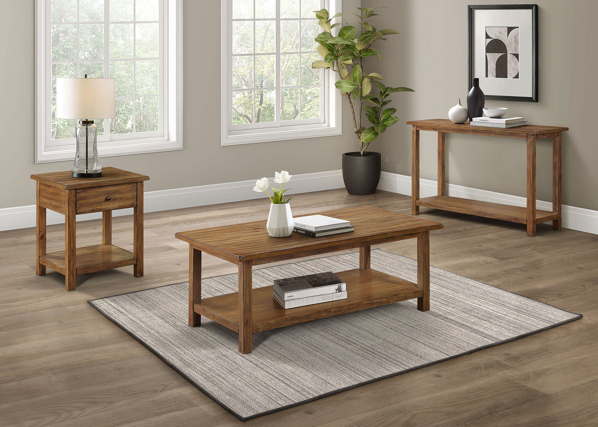 Payne 1-Drawer Wood End Table with Shelf, Distressed Brown