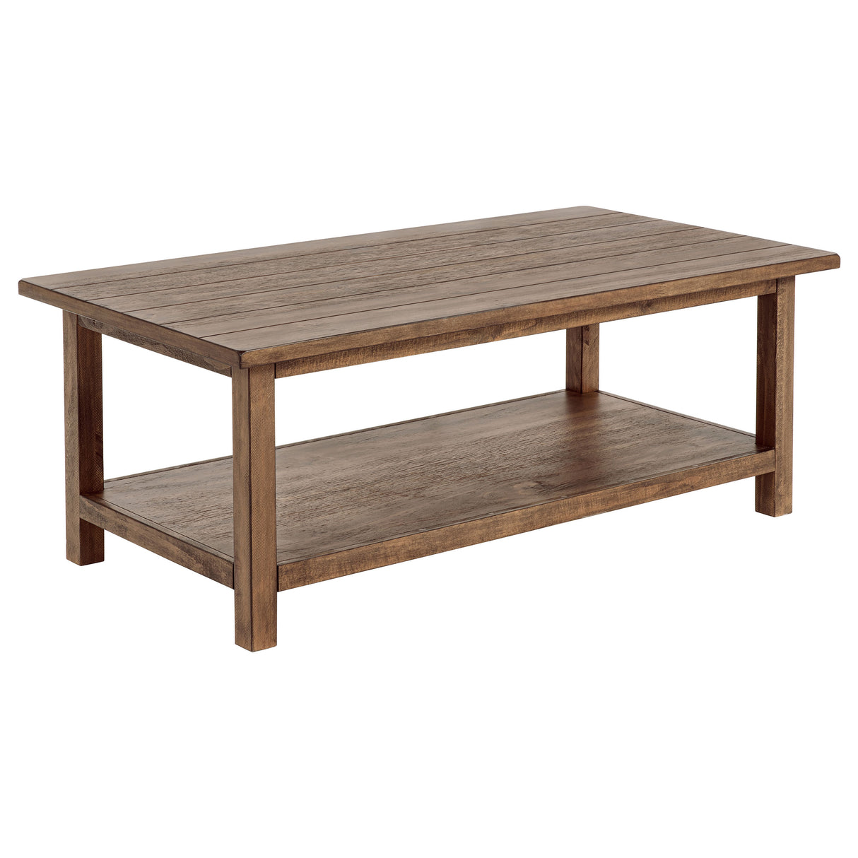 Payne Wood Coffee Table with Shelf, Distressed Brown