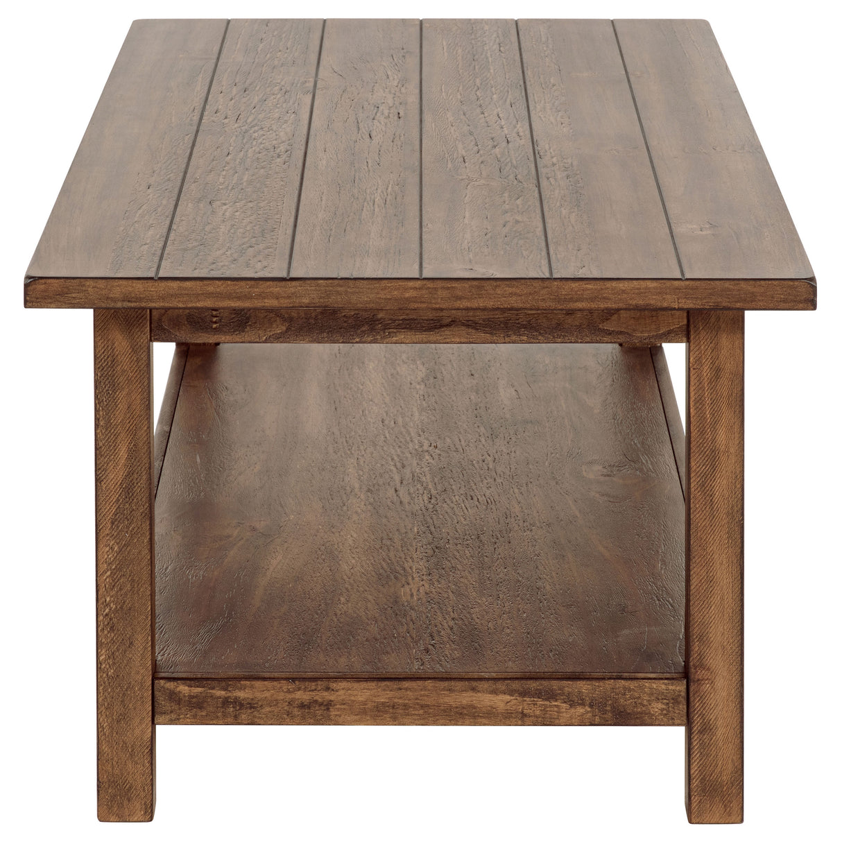 Payne Wood Coffee Table with Shelf, Distressed Brown