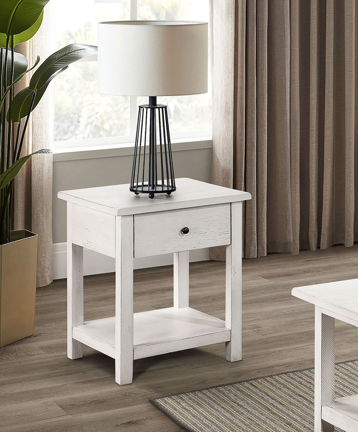 Payne 1-Drawer Wood End Table with Shelf - Distressed White