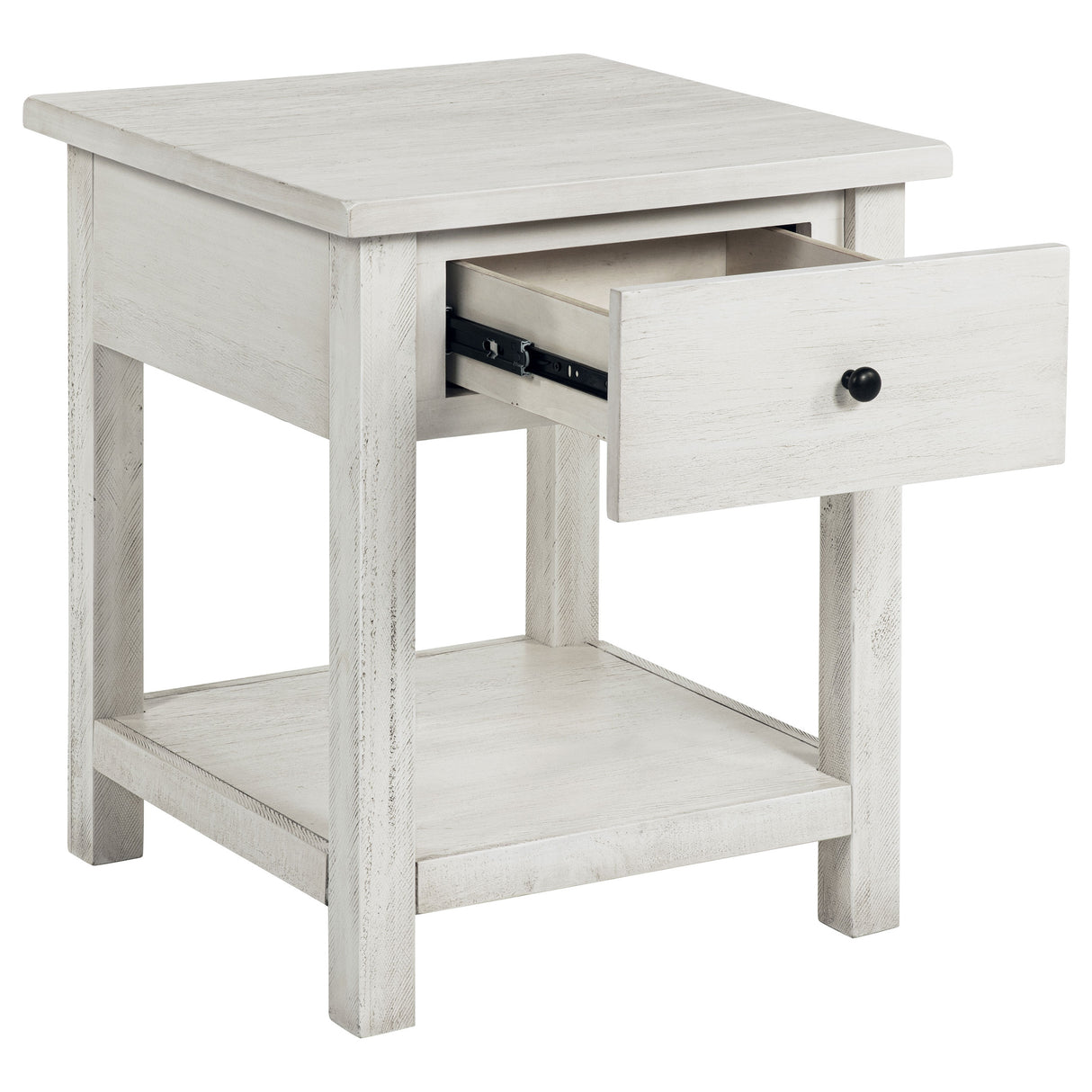 Payne 1-Drawer Wood End Table with Shelf - Distressed White
