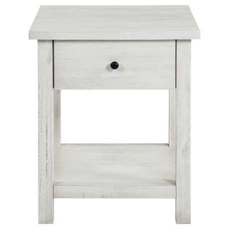 Payne 1-Drawer Wood End Table with Shelf - Distressed White