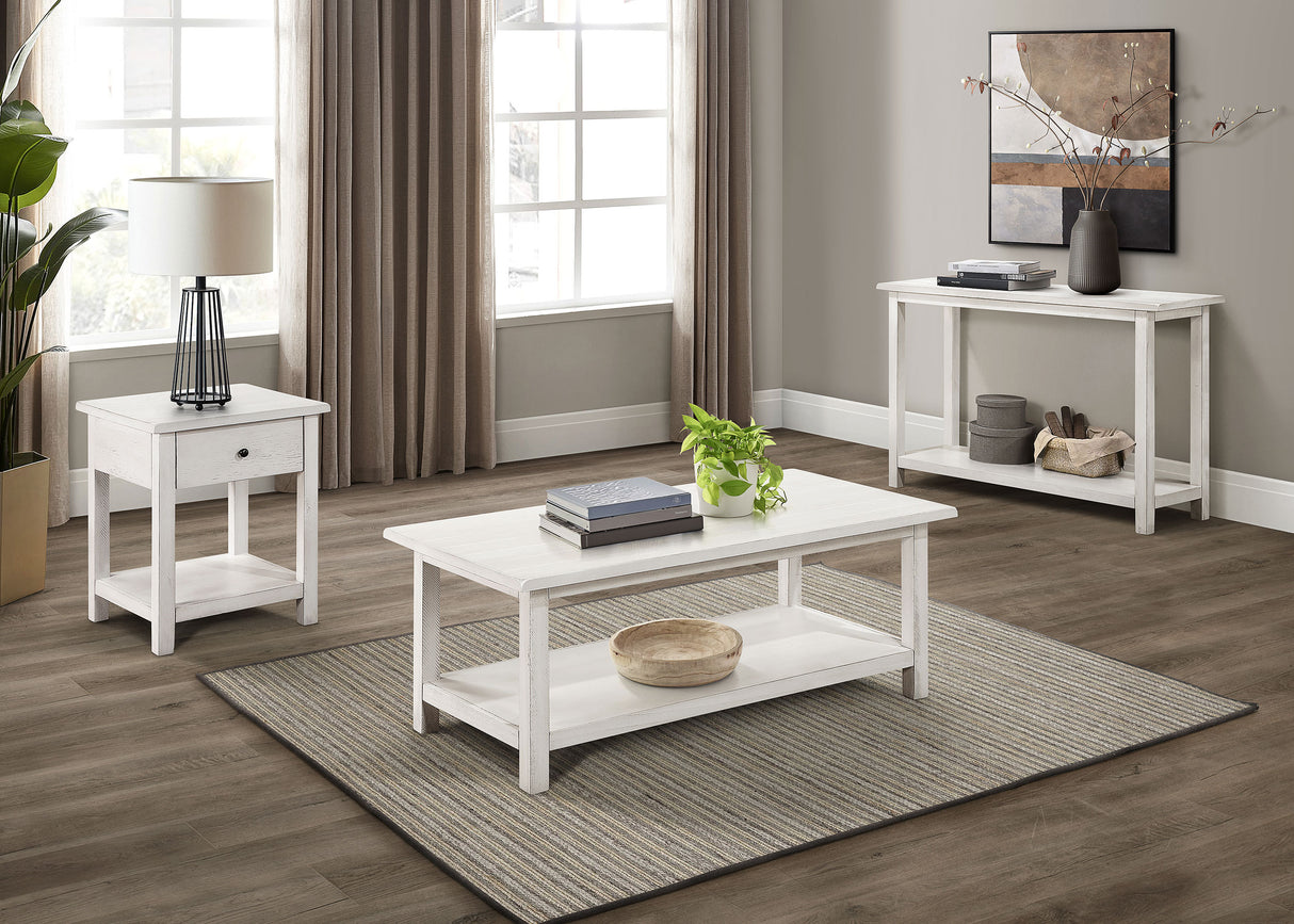 Payne 1-Drawer Wood End Table with Shelf - Distressed White