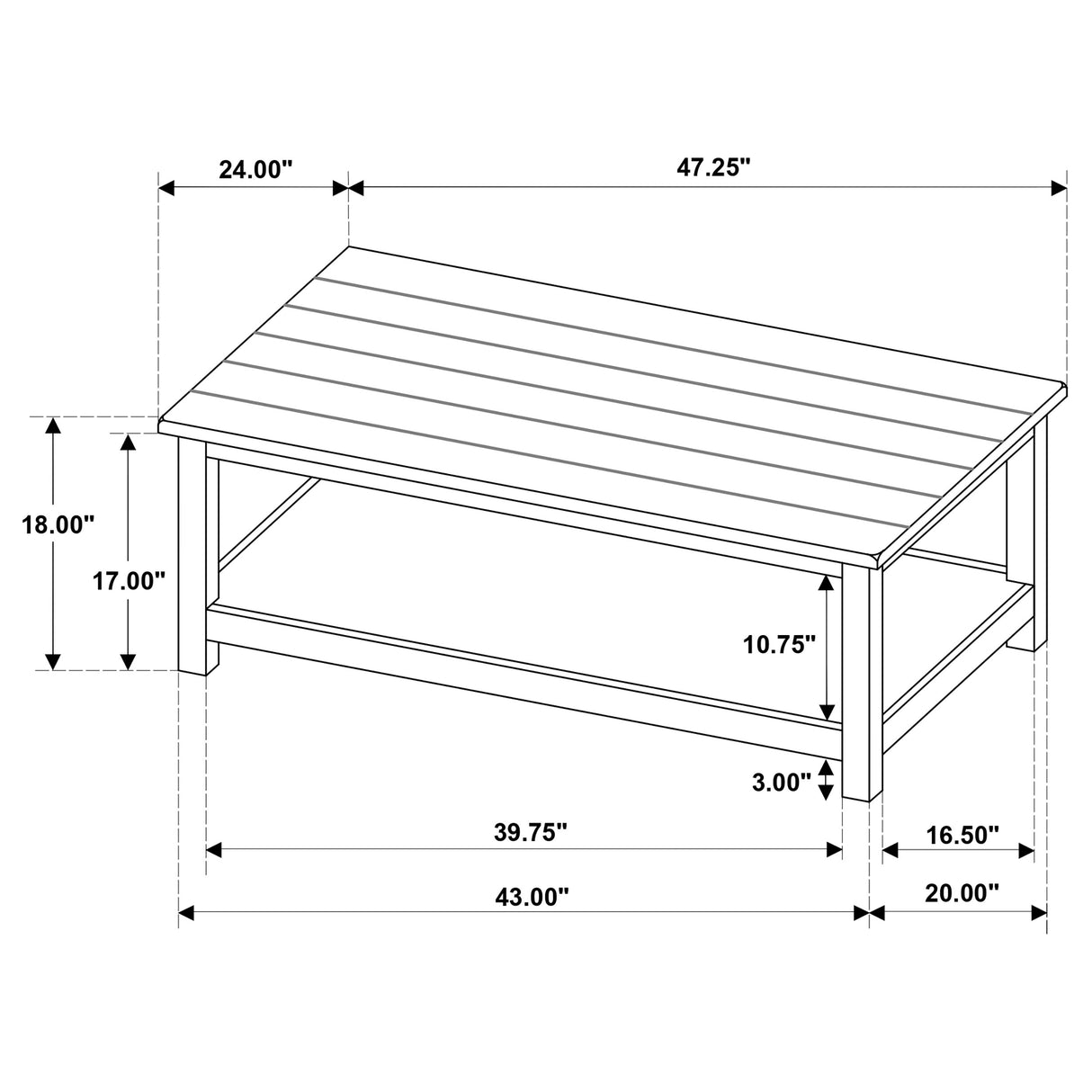 Payne Wood Coffee Table with Shelf - Distressed White