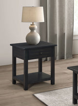 Payne 1-Drawer Wood End Table with Shelf - Distressed Java