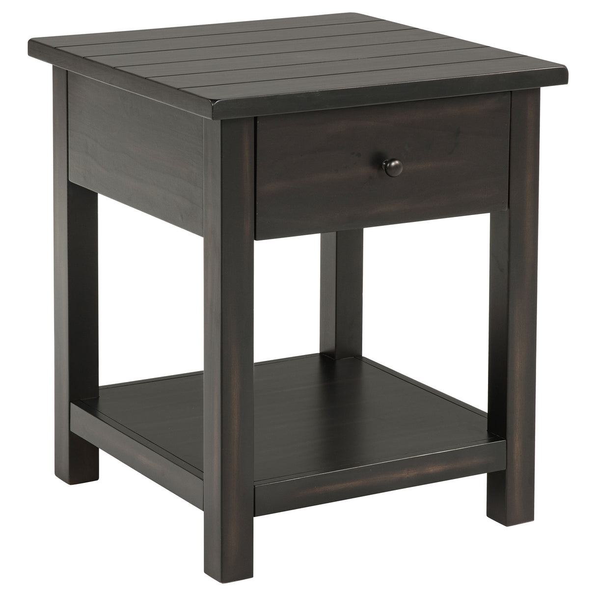 Payne 1-Drawer Wood End Table with Shelf - Distressed Java