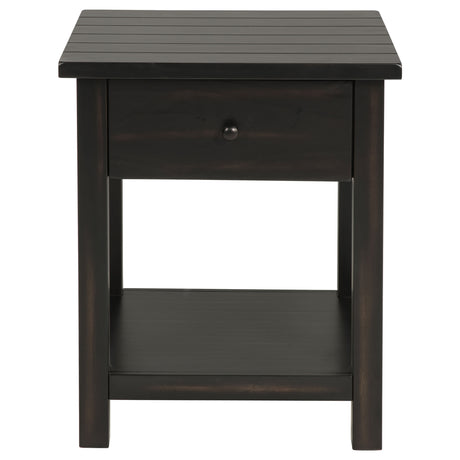 Payne 1-Drawer Wood End Table with Shelf - Distressed Java