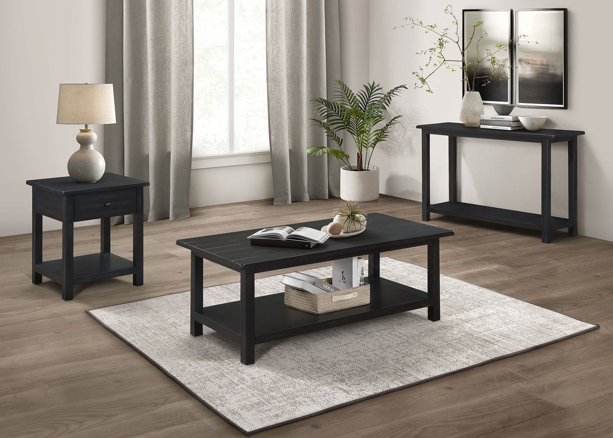 Payne 1-Drawer Wood End Table with Shelf - Distressed Java
