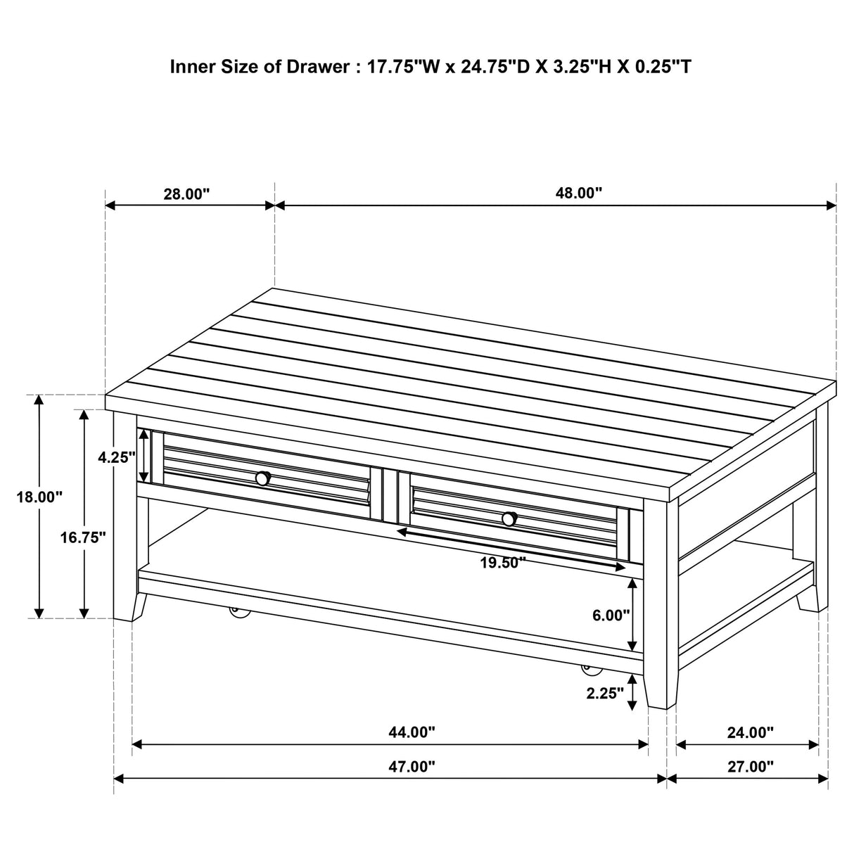 Concord 2-Drawer Coffee Table, Distressed Java