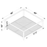 Amherst Glass Top Metal Coffee Table with Cane Shelf, Black