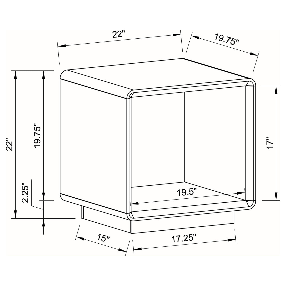 Paseo Square End Side Table in White High Gloss