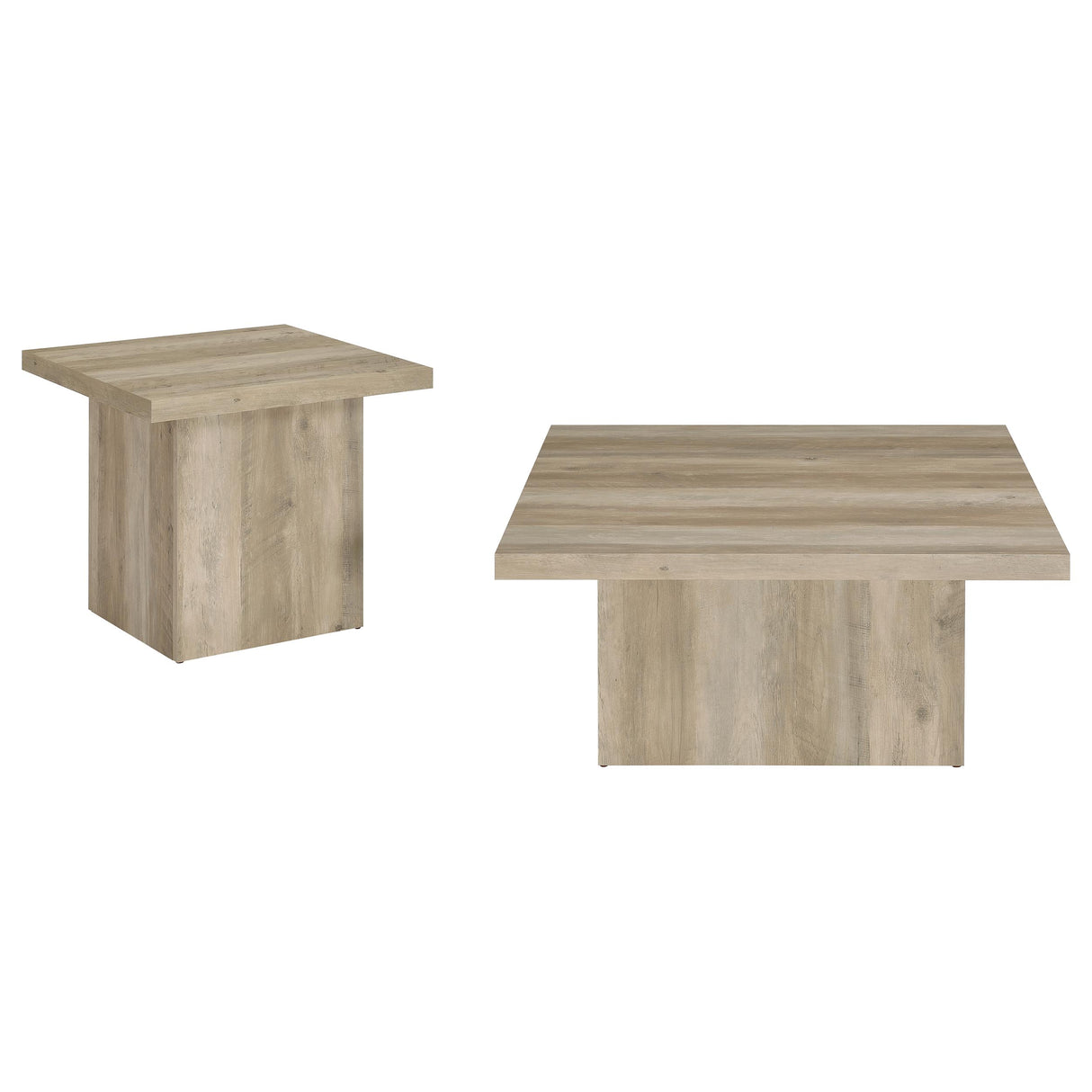 Devar 2-Piece Square Coffee and End Table Set, Distressed Pine
