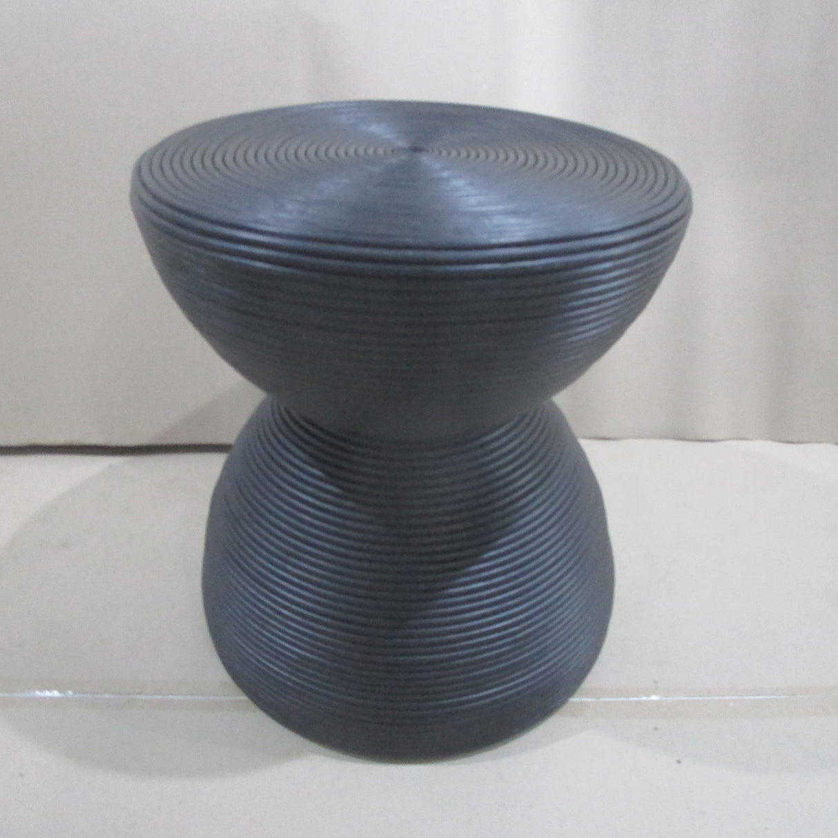 Black Rattan Round End Table