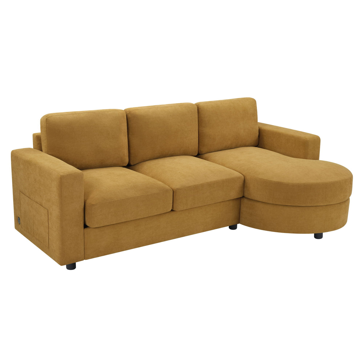 Modern L-Shaped Sectional Sofa With Curved Chaise, USB Ports, And Side Storage Pockets