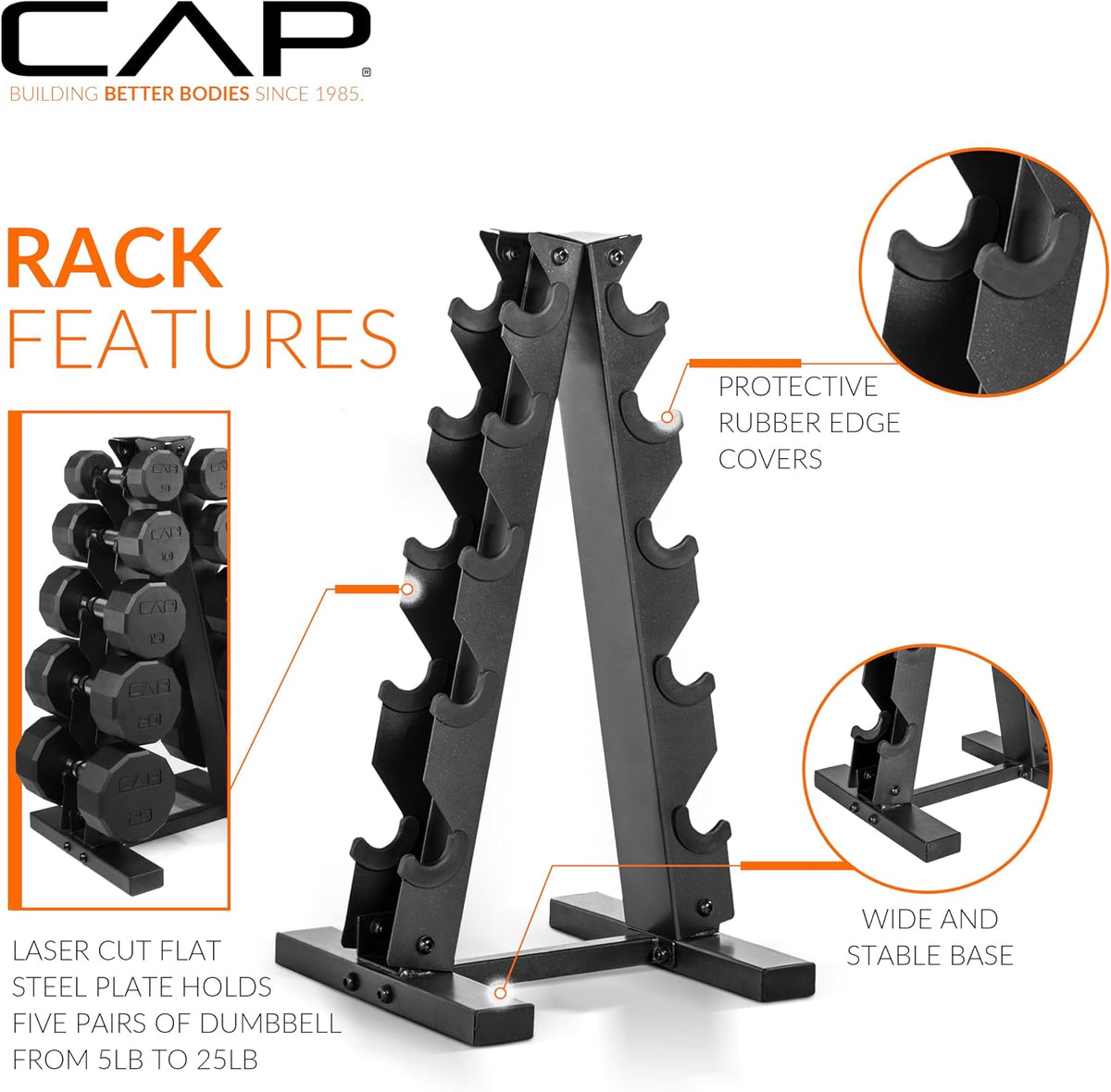 CAP 12-sided Rubber Dumbbell Set with Rack
