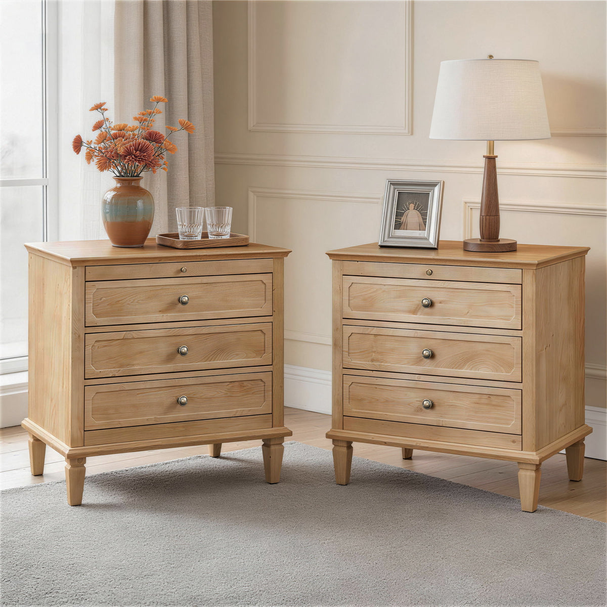 3 Drawer Nightstand With Charging Station, Bedside Table With USB & Type C Port And 2 AC Outlets