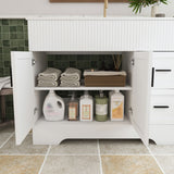 Bathroom Vanity Set, Fluted Cabinet, Soft Close Doors, 3 Faucet Holes, Sink Included - White