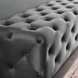 72 Inch Luxurious Tufted Button Performance Velvet Bench in Gray - Benches available at Alpine Outlets in Denver