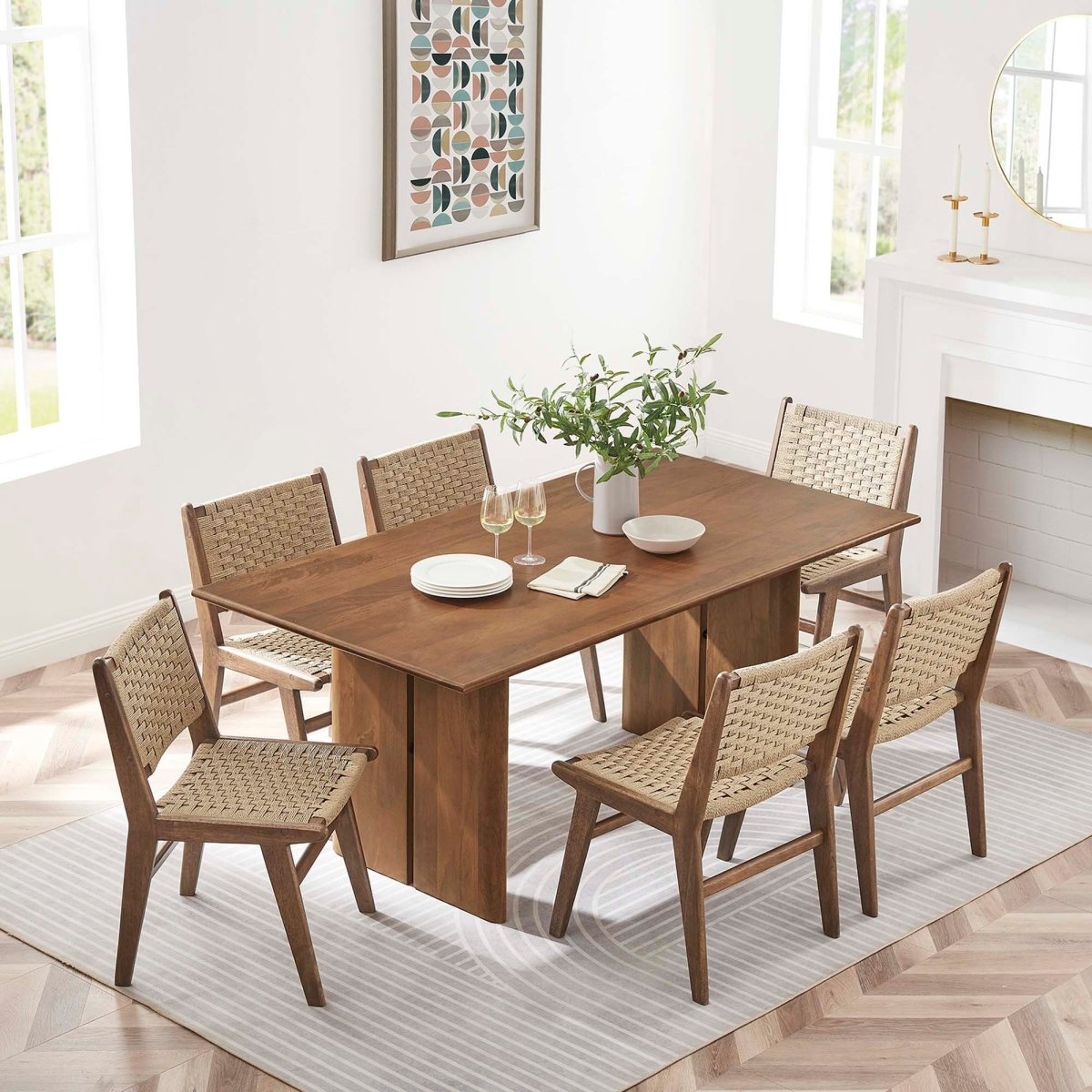72 Inch Walnut Modern Farmhouse Solid Wood Dining Table - Dining Tables available at Alpine Outlets in Denver