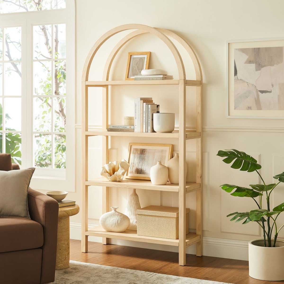 72" Large Arched Sculptural Pine Wood Bookshelf - Bookcases available at Alpine Outlets in Denver