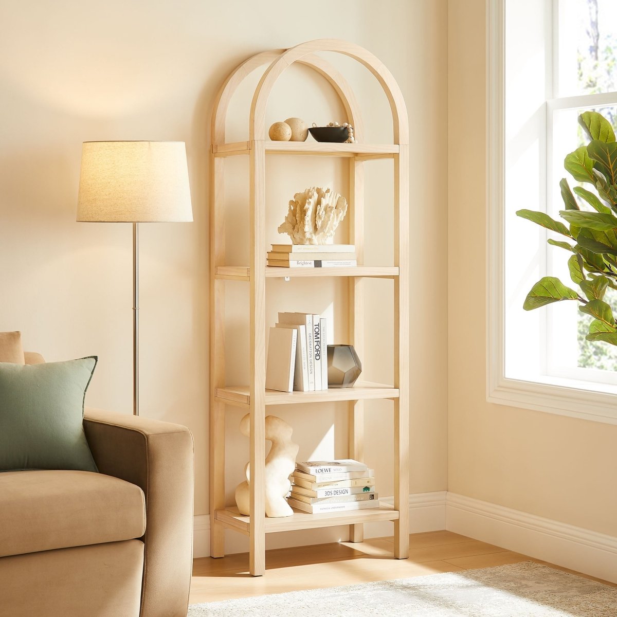 72" Tall Narrow Arched Sculptural Pine Wood Bookshelf - Bookcases available at Alpine Outlets in Denver