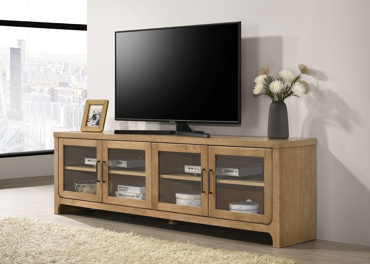 Brenham 79-Inch 4-Door TV Stand, Washed Oak