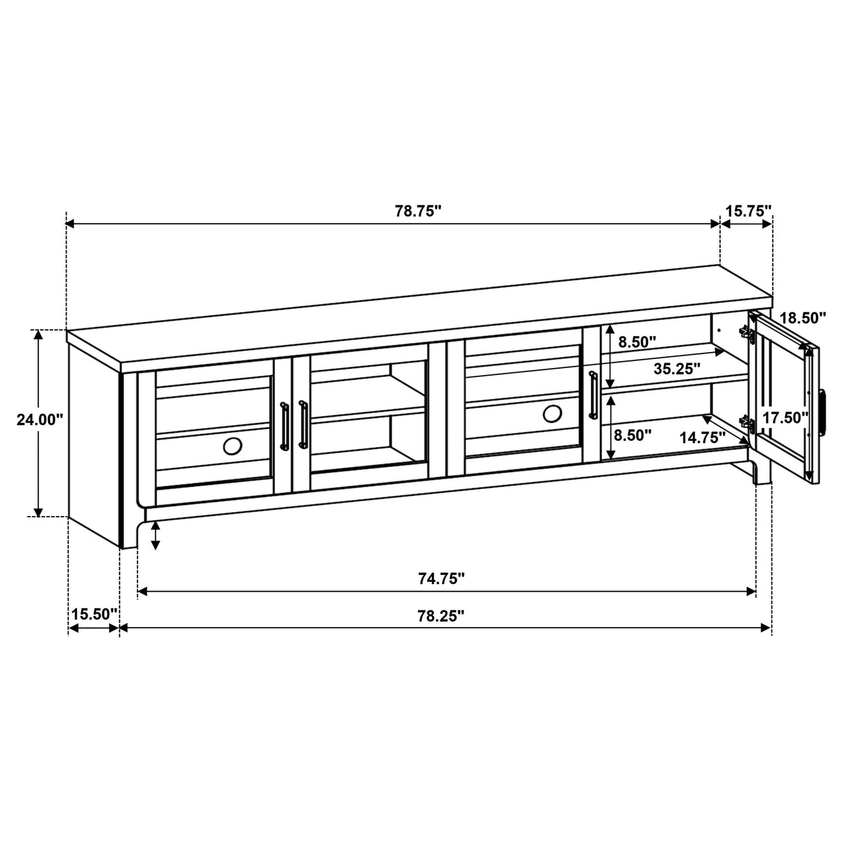Brenham 79-Inch 4-Door TV Stand, Washed Oak