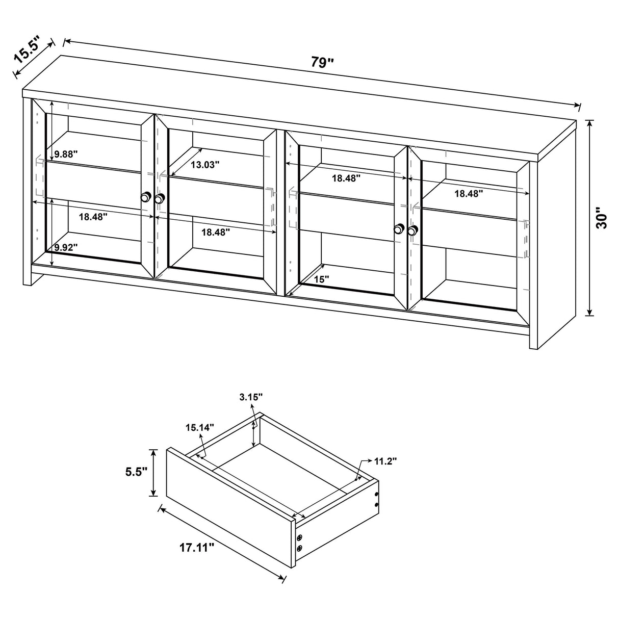 Denison 3-Piece Entertainment Center 79-Inch TV Stand Black