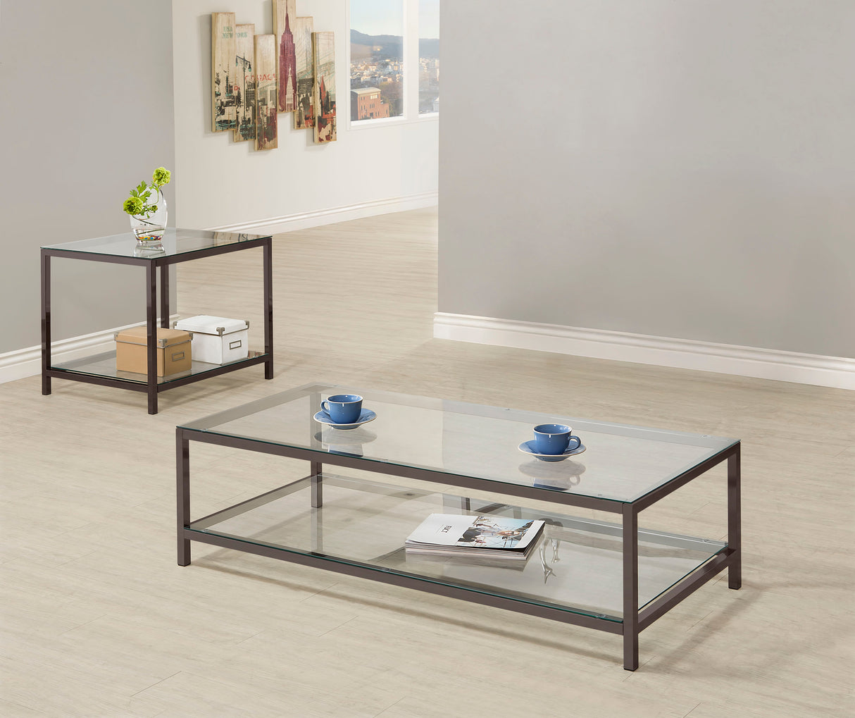 Trini 2-Piece Coffee and End Table Set, Black Nickel