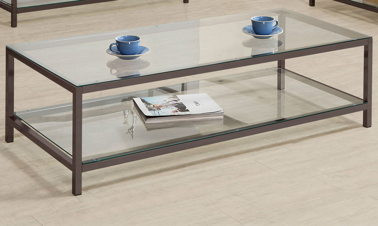 Trini 1-Shelf Glass Top Coffee Table, Black Nickel