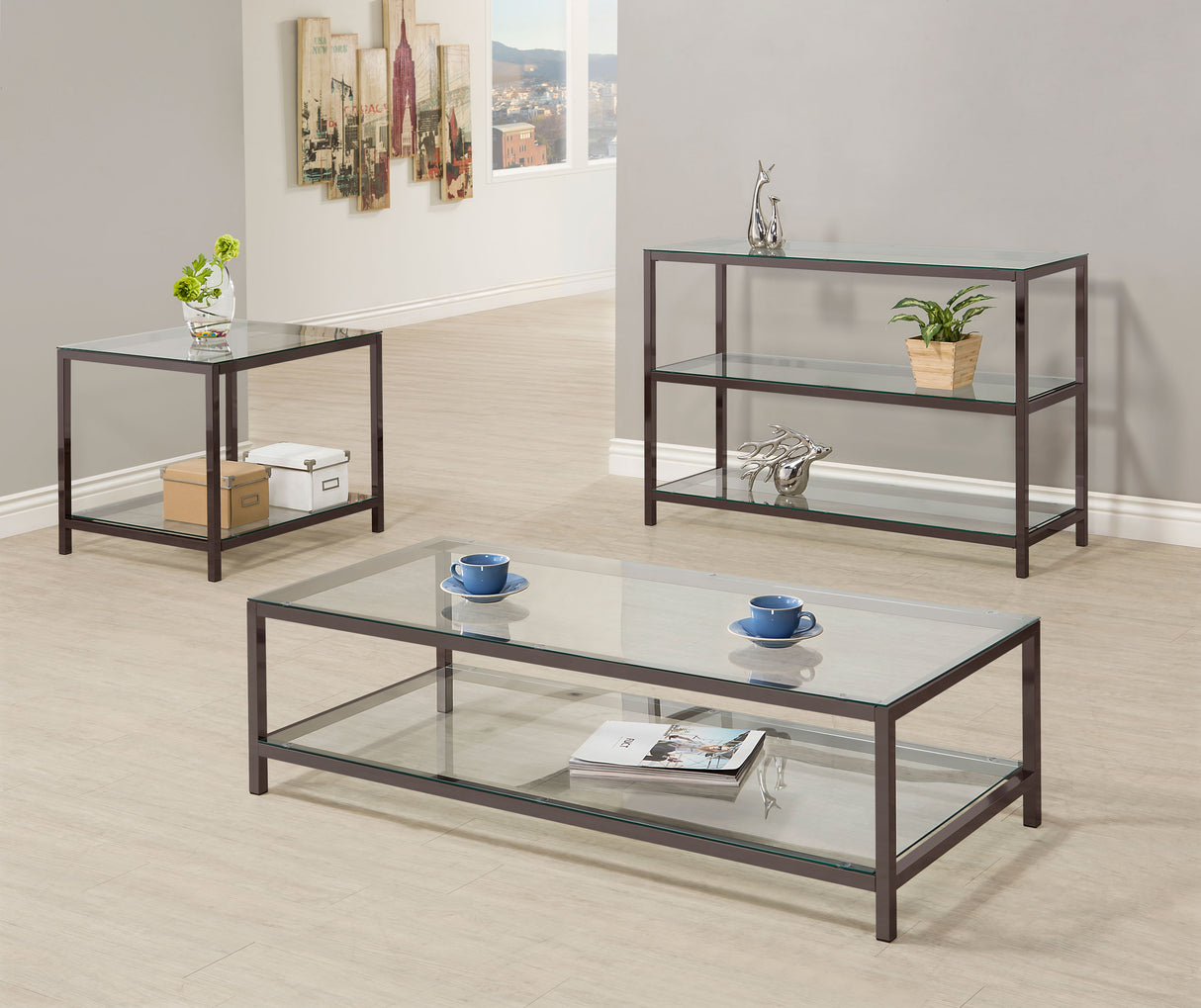 Trini 1-Shelf Glass Top Coffee Table, Black Nickel