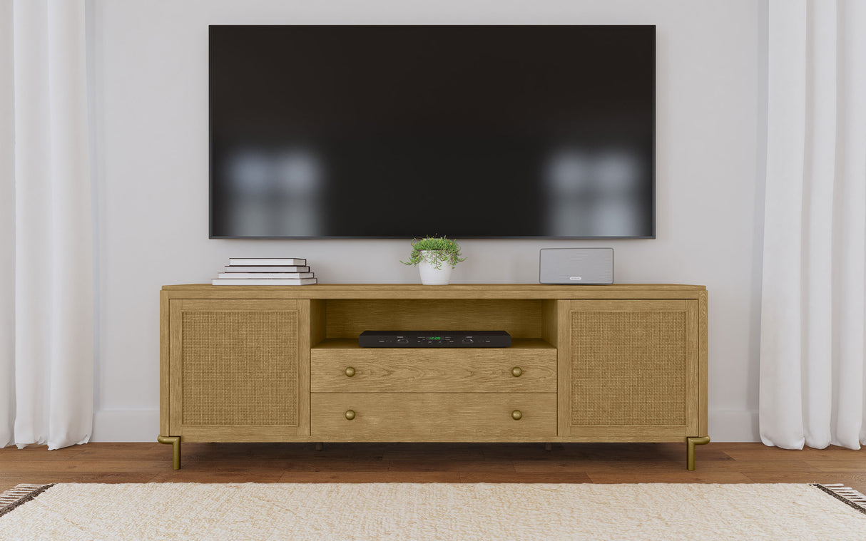 Arini Rattan Cane 2-Door TV Stand - Sand Wash