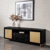 Arini Rattan Cane 2-Door TV Stand - Black with Ash Veneer