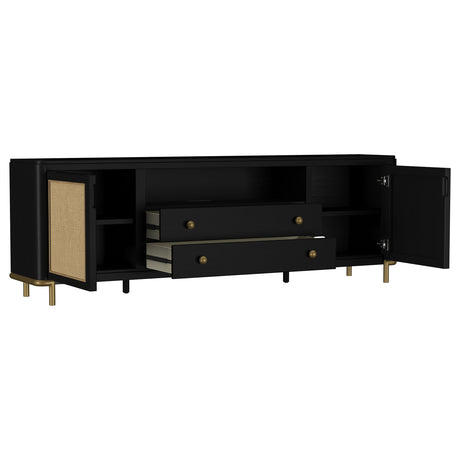 Arini Rattan Cane 2-Door TV Stand - Black with Ash Veneer