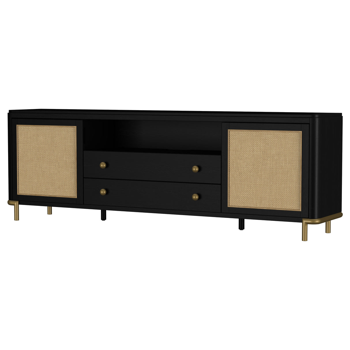Arini Rattan Cane 2-Door TV Stand - Black with Ash Veneer