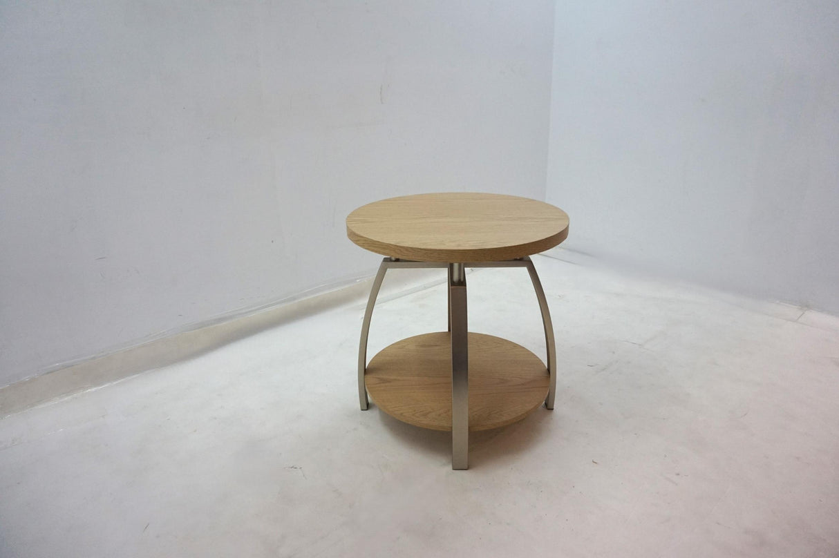 Dacre Round Engineered Wood Top Side Table, Greige