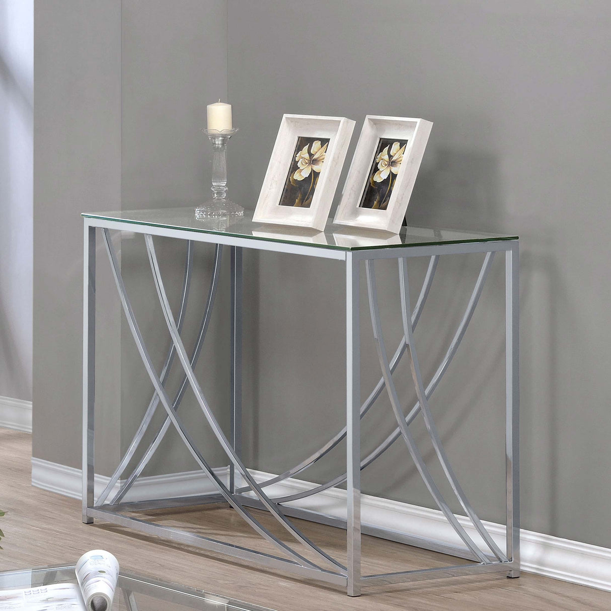 Lille Glass Top Entryway Console Table with Chrome Frame