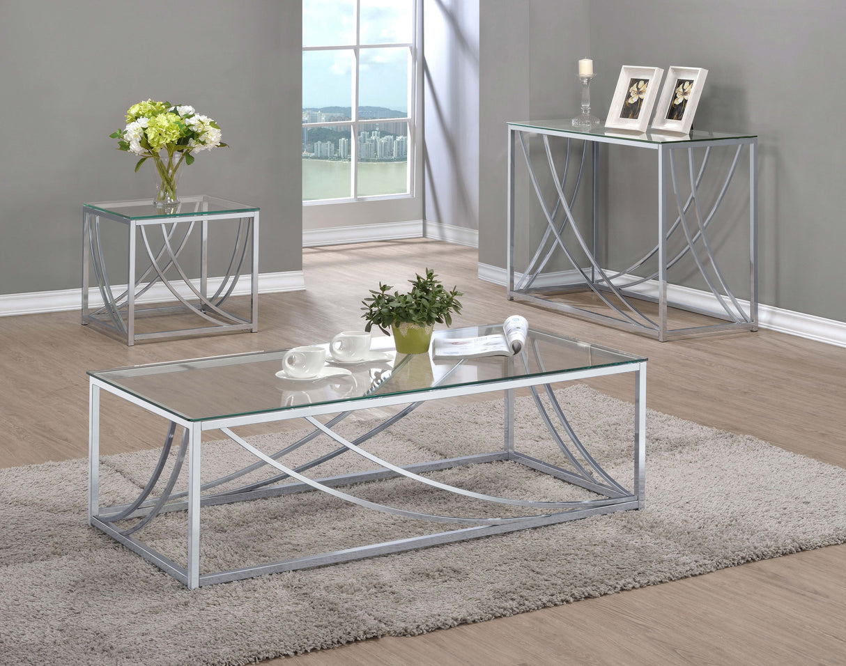 Lille Glass Top Entryway Console Table with Chrome Frame