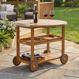 Outdoor Bar Cart With Foldable Tabletop & Removable Trays - Teak