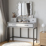 Vanity Desk With 3 Color Lighted Mirror And 4 Drawers