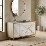 Console Cabinet Sideboard Storage Credenza with Metal Accents 65x30in White