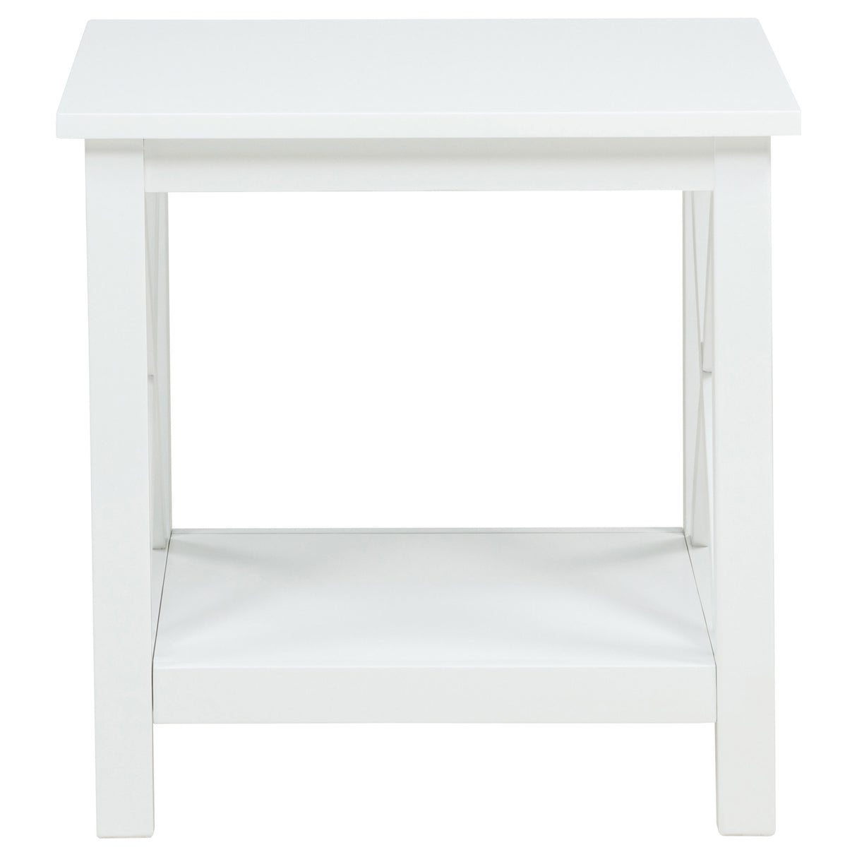 Skyview Square Pine Wood Side Table with Shelf - White