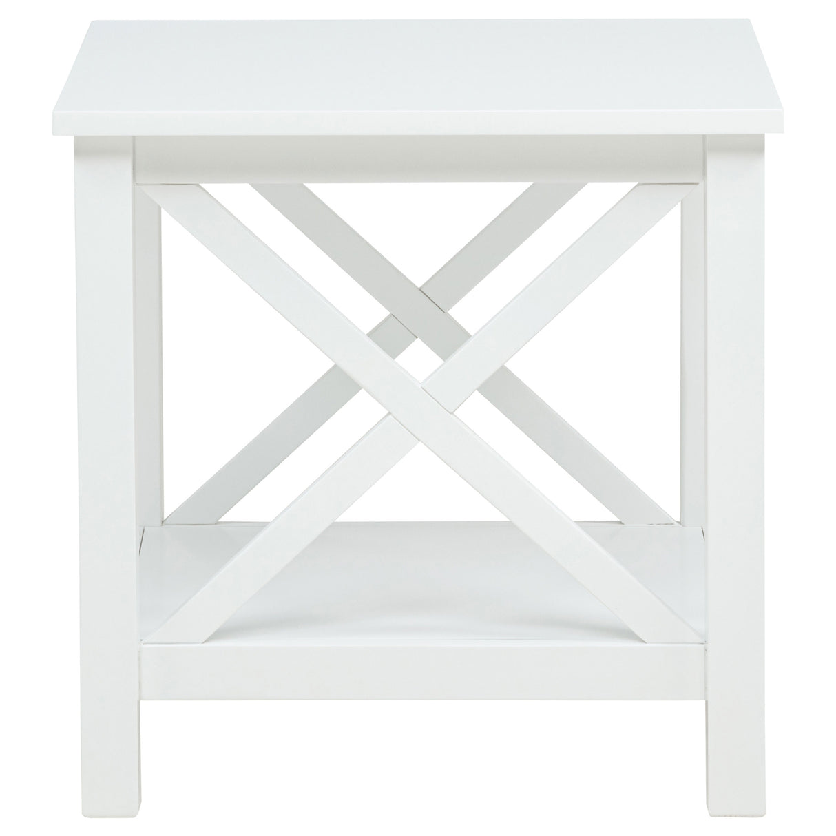 Skyview Square Pine Wood Side Table with Shelf - White