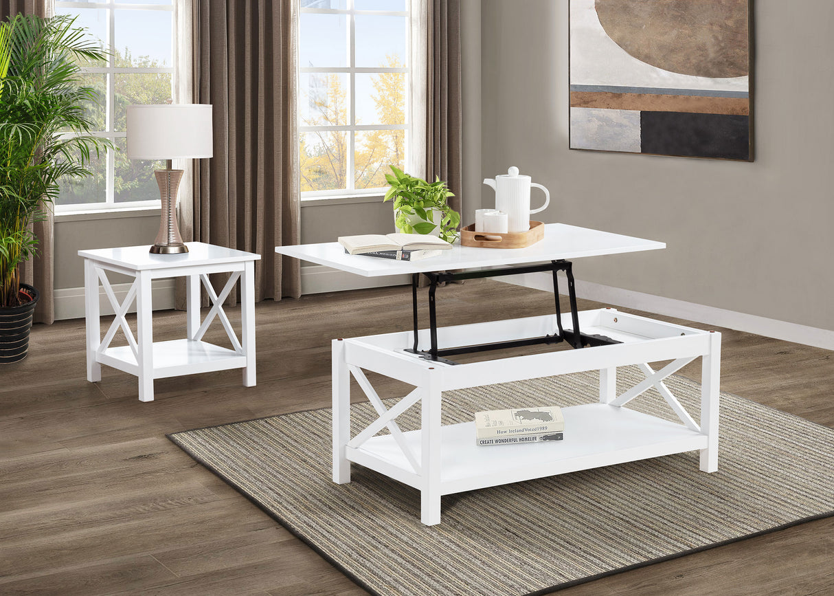 Skyview Square Pine Wood Side Table with Shelf - White