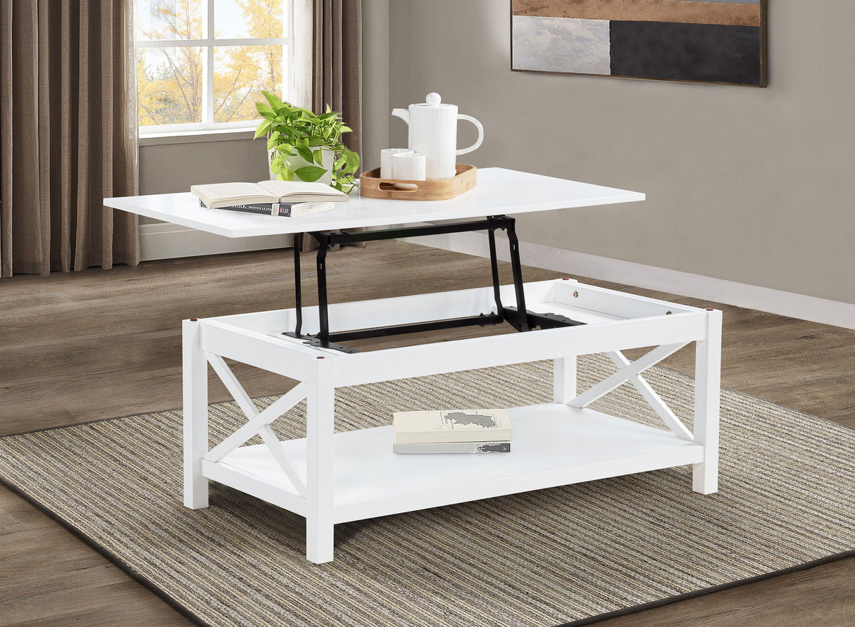 Skyview 44-Inch Rectangular Lift Top Coffee Table, White
