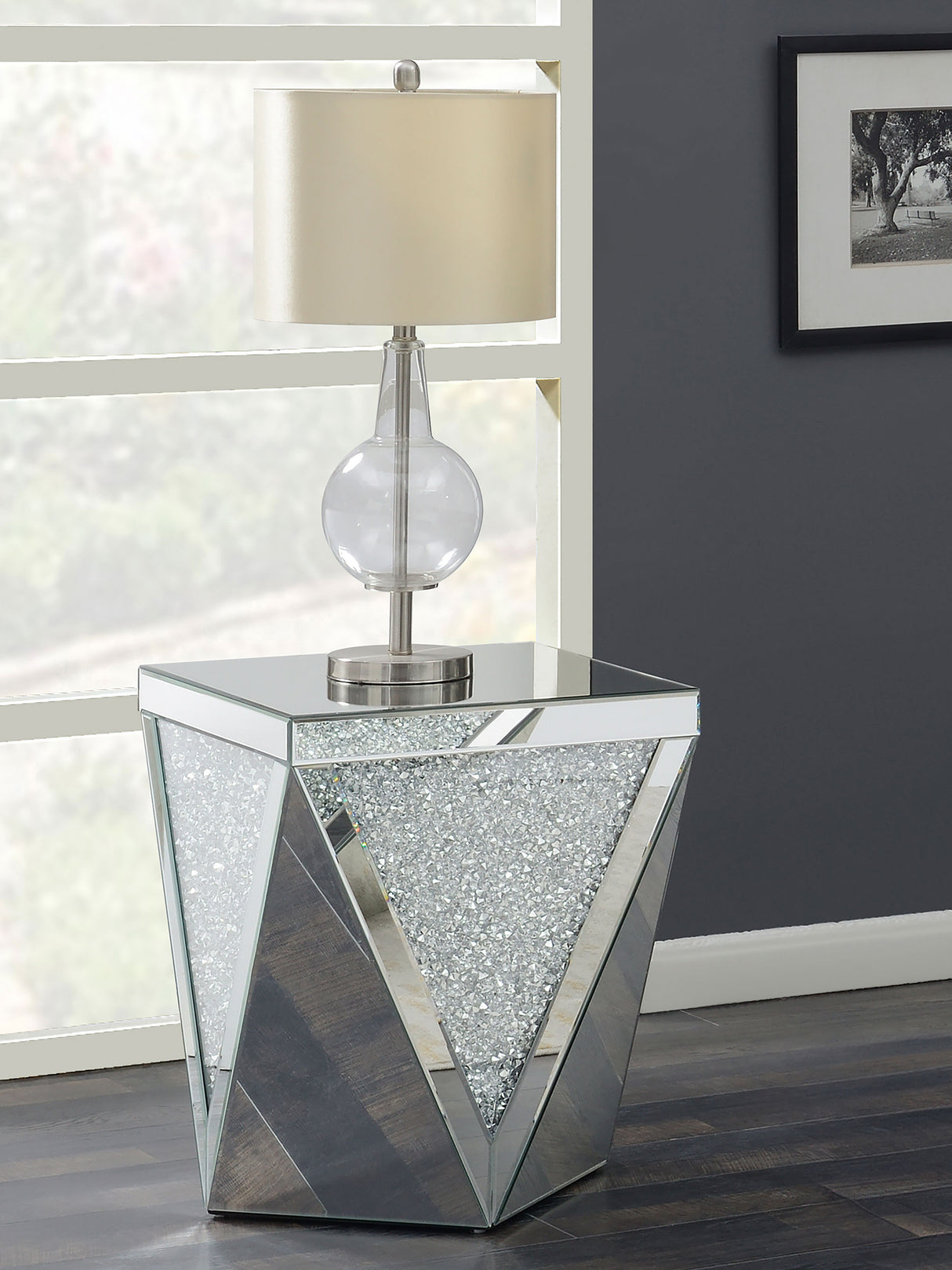 Amore Square Mirrored Acrylic Crystal Side Table Silver