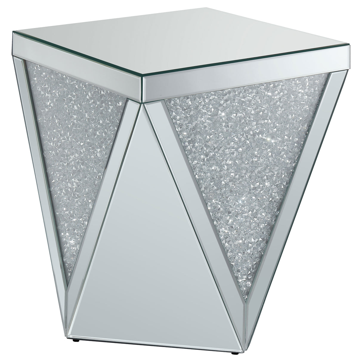 Amore Square Mirrored Acrylic Crystal Side Table Silver