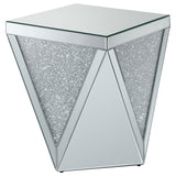 Amore Square Mirrored Acrylic Crystal Side Table Silver