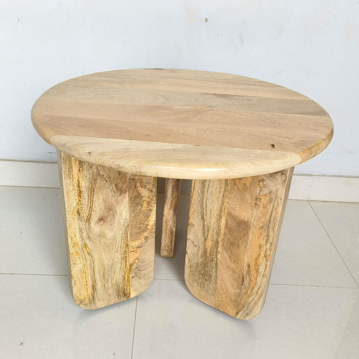 Natural Mango Wood Round End Table, 24"