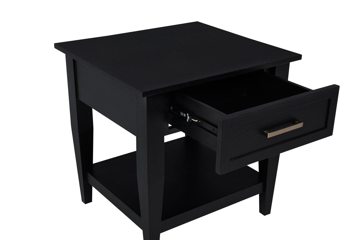 Lindenton 1-Drawer Wood Occasional Side End Table, Black
